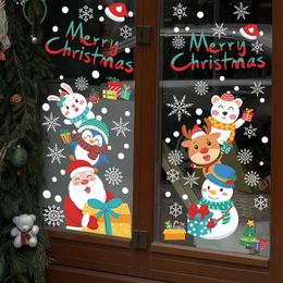 Window Stickers Kids Merry Christmas Cartoon Santa Claus Elk White Snowflake Door Glass Decor Sticker Toy 231110