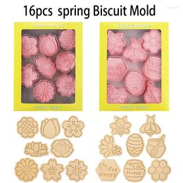 Baking Moulds 16 Pcs/set Cookie Cutters Plastic 3D Flower Shape Cartoon Pressable Biscuit Mold Stamp Kitchen Pastry Bakeware