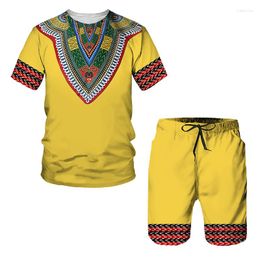 Tute da uomo Summer 3D African Printed Casual Mens Shorts Set Coppia Tuta Abiti Vintage T-shirt Set uomo / donna