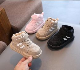 New Children's Casual Shoes for Boys Girls High Top Sports Sneakers Kids Plaid PU Leather Snow Boots Baby Non Slip Casual Shoes