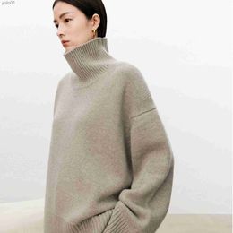 Women's Sweaters Turtleneck pure cashmere sweater fe loose and thick languid lazy wind pullover sweater knitting base WOOL sweaterL231113
