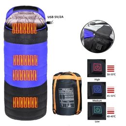 Sleeping Bags Winter USB Heated 210*75cm Outdoor Thermal Sleeping Bag Thicken Cotton Waterproof Warm Camping 231113