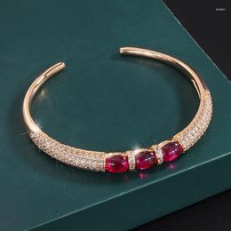 Bangle SpringLady Luxury Wedding Bangles For Women Vintage 6 8mm Ruby Stone Rose Gold Color Cuff Bracelets Party Fine Jewelry