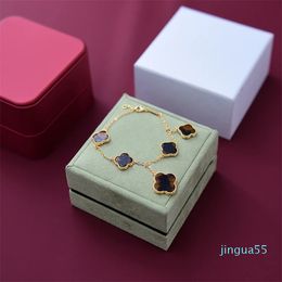 18K Gold Plated Classic Fashion Charm Bracelet Four-leaf Clover Designer Jewellery Elegant Mother-of-Pearl Bracelets For Women