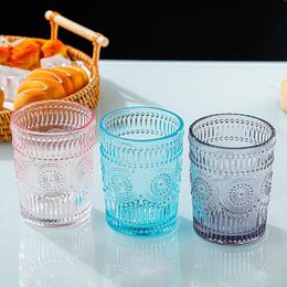 wholesale Vintage Drinking Glasses Romantic Water Glasses Embossed Romantic Glass Tumbler for Juice Beverages Beer Cocktail 010210