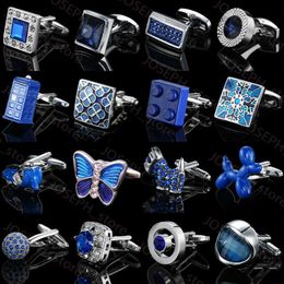 Cuff Links Men's Cufflinks Blue Butterfly Dog Globe Crystal Cuff Button High Quality French Shirt Cuffs Suit Accessories Wedding Jewellery J230413