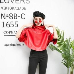 Women's Leather Jacket Spring Womens Short Korean Batwing Sleeve Genuine Coats Loose Fit Streetwear Cape Coat Siz2023