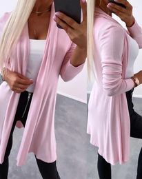 Women's Knits Autumn Clothing 2023 Fashion Open Front Long Sleeve Casual Plain Daily Knit Cardigan Coat Womens