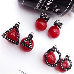 Stud Earrings Korean Temperament Red Pearl With Drill Ear Nails Women's Hundred Rocks Bowring Personality Simple Earring