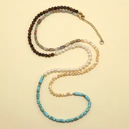 Pendant Necklaces 2023 Vintage Style Natural Stones Tiger Eye/turquoise /pearl Beads Necklace For Women And Men Gift Jewellery Drop