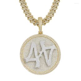 Pendant Necklaces Men'S Big Size Iced Out Spinner Round 44 Medallion With Hip Hop Cuban Chain Necklace Fashion Kpop Icy Jewellery
