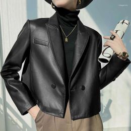 Women's Leather Genuine Coat Autumn/Winter Versatile Commuter Style Arch Needle Suit Collar Short Sheepskin Top Coat2023