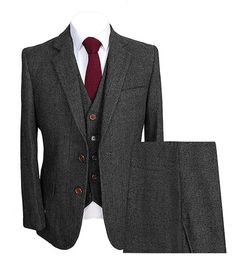 Men's Suits Blazers Mens Herringbone Suits 3 Piece Groom Wool Formal Work Business Tailormade Tuxedos Blazer Pants Vest For Wedding 231113