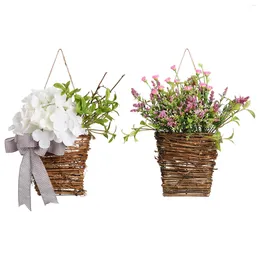 Decorative Flowers Hydrangea Flower Basket Artificial Potted Plant Plastic Rattan Weaving Simulation Home Decorations