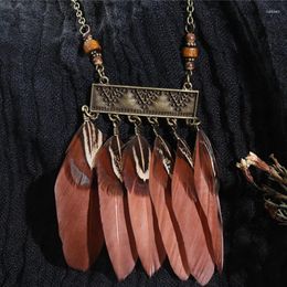 Pendant Necklaces Bohemian Women Sweater Necklace Female Ethnic Long Brown Feather Tassel Pendants For Statement Jewelry Choker