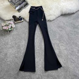 Women's Pants 2023 Spring Autumn Fashion Tide SuitTrousers High Waist Solid Colour Chain Temperament Black Flares Women