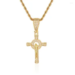 Pendant Necklaces Hip Hop 5A CZ Stone Paved Bling Iced Out INRI Crucifix Jesus Cross Pendants Necklace For Men Rapper Jewelry Drop Gift