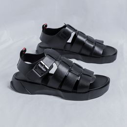 Sandals Genuine Leather Sandals for Men Black Buckle Strap Thick Bottom Men Shoes Size 38-44 230413