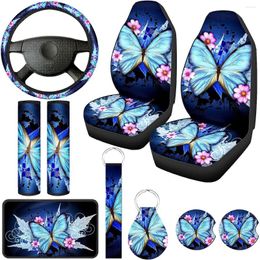 Car Seat Covers Butterfly Parts Set Centre Console Armrest Pad Cover Steering Wheel Headrest Belt H