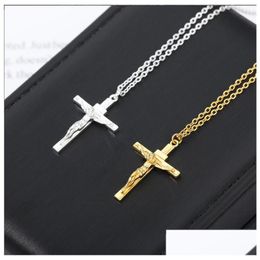 Pendant Necklaces 18K Solid Gold Filled Crucifix Jesus Cross Stunning Chain Necklace Gift Mti-Style Design Select Manufacturers Dhub Dhuy0