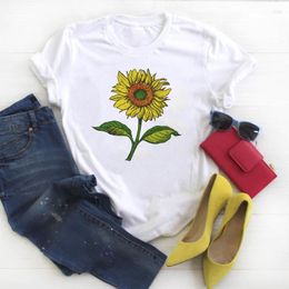 Women's T Shirts Womens Clothes T-shirt Graphic Short Sleeve Wild Plant Sunflower Printed Tops Shirt Women Ladies Female Tee