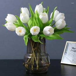 Decorative Flowers 10Pcs Round Tulips PU Artificial Real Touch Wedding Decor Tulip Bridal Bouquet Home Living Room Desk Party Floral