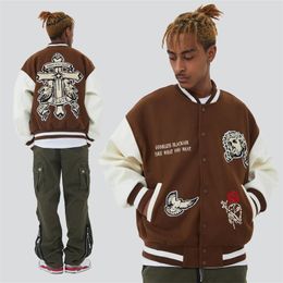 Men's Jackets 2023 Hip Hop Streetwear Vintage Baseball Jacket Rose Cross Pigeon Embroidery Varsity Harajuku Gothic Oversized Coat