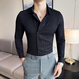 Men's Dress Shirts Brand Clothing Spring High Quality Business Shirt/Double-breasted For Men Slim Fit Lapel Office Long Sleeve