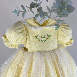 Girl's Dresses 0-12Y Baby Girl Summer Yellow Flower Embroidery Turkish Vintage Lolita Princess Ball Gown Dress for Birthday Holiday Easter Eid 230413