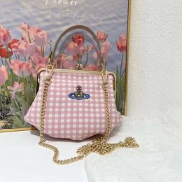 Designer vivian bags Dowager New Handbag Oblique Cross Chain Bag Embroidered Plaid Dumpling Bag Candy Color Mouth Gold Bag