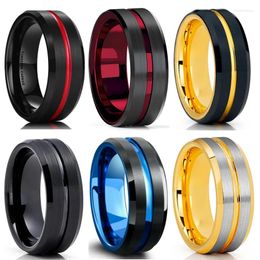 Wedding Rings Simple Men's Tungsten Steel Ring Engagement For Couple Anniversary Gift Black Surface Brushed Red Groove Jewellery