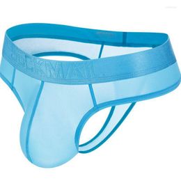 Underpants Belt Ice Silk T Back Thongs Gay Ultra Thin Translucent Underwear Male Convex Pouch Panties Sexy Men's Breif Pants Bikini