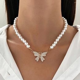 Pendant Necklaces Trendy Pearl Butterfly Necklace For Women Rhinestone Insect Charm Choker DIY Jewellery Accessories Gift 2023