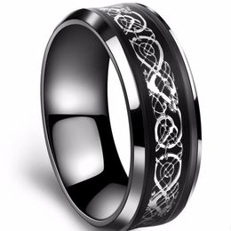 Black 316L Stainless steel Ring for Wedding Band blue Carbon Fiber Ring des Nibelungen Dragon rings for men309p