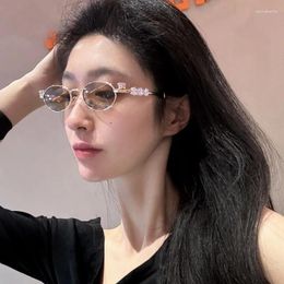 Sunglasses Oval Metal Diamond Women Versatile Decoration Glasses Designer Eyewear Female UV Protection