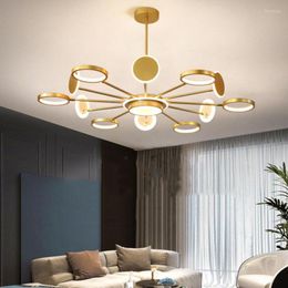 Chandeliers Modern LED Chandelier Lighting For Living Room Bedroom Gold Frame Aluminium Dimming With Remote Indoor Fixture Light Lustres