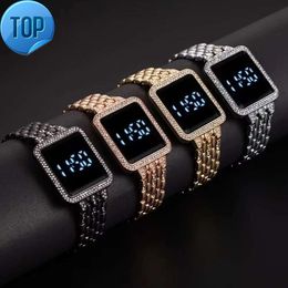 Free samples New Fashion Stainless Steel Led Digital Watches Diamond Rose Gold Ladies Watches Rhinestone Electronic Wristwatch