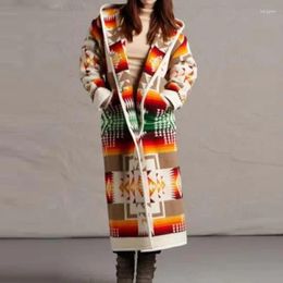 Women's Trench Coats Womens Fashion Ethnic Style Boho Printed Hooded Long Coat Loose Outwear Match Colours Plus Size S-5XL