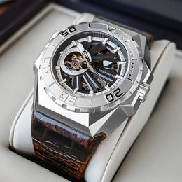 Wristwatches Reef Tiger Automatic Watch for Men Luminous Hands Skeleton Dial 100m Waterproof Sapphire Mechanical Wristwatch Reloj 231110