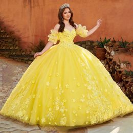 Quinceanera Dresses Princess Yellow Crystal Appliques Sequins Sweetheart Ball Gown with Tulle Plus Size Sweet 16 Debutante Party Birthday Vestidos De 15 Anos 89