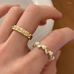 Cluster Rings Cute Gold Color Heart Love Open For Women Metal Ircon Inlaid Party Ring Wedding Jewelry Gift Couple Finger Accessories