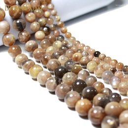 Loose Gemstones Fine Round Natural Sunstone Gemstone Beads Black Brown DIY Women's Bracelet Necklace For Jewelry Making Charms 6/8/10MM 15''