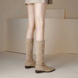 winters Boots Stacked Boots Niche Small Stature Long French Women's Autumn Brown Western Cowboy Knight Boots