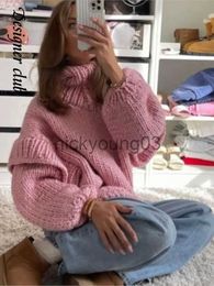 Women's Vests Loose Turtlrneck Women's Thicken Knit Sweater Fashion Long Lantern Sleeve Oversized Pullover 2023 Winter Female Elegant Knitwear J231113