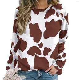 Women's Hoodies Cow Print Pattern Casual Brown Spotted Skin Aesthetic Hoodie Winter Long Sleeve Street Wear Oversized Sweatshirts