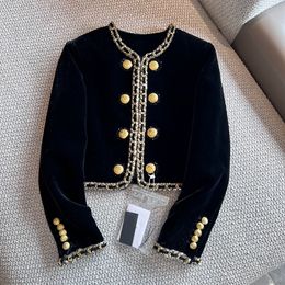 2023 Autumn Black Solid Colour Jacket Long Sleeve Round Neck Buttons Double-Breasted Jackets Coat Short Outwear Z3N121139