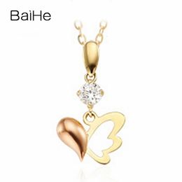 Pendant Necklaces BAIHE Solid 18K Yellow Rose Gold 020ct HSI Natural Diamond Butterfly Necklace Women Fine Jewellery Gjerdan flutur 231110