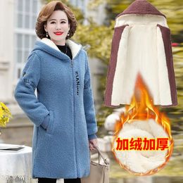 Women's Leather Faux Leather Winter Women Jacket long Lambswool Plus Velvet Cotton Coat Female Overcoat Hooded Warm Lady Outerwear Mother Clothes 5XL 231113