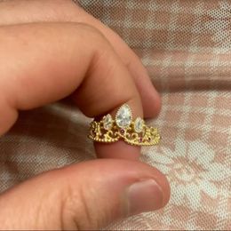 Wedding Rings Senior Gold Color Crown For Women Luxury Crystal Zircon Opening Stainless Steel Finger Ring Bride Jewelry Gift