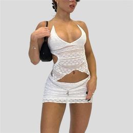 Women's Tanks Gaono Two Piece Lace Outfit For Women Solid Color Sleeveless Halter Crop Top And Mini Skirt Y2k Clothing Set Streetwear